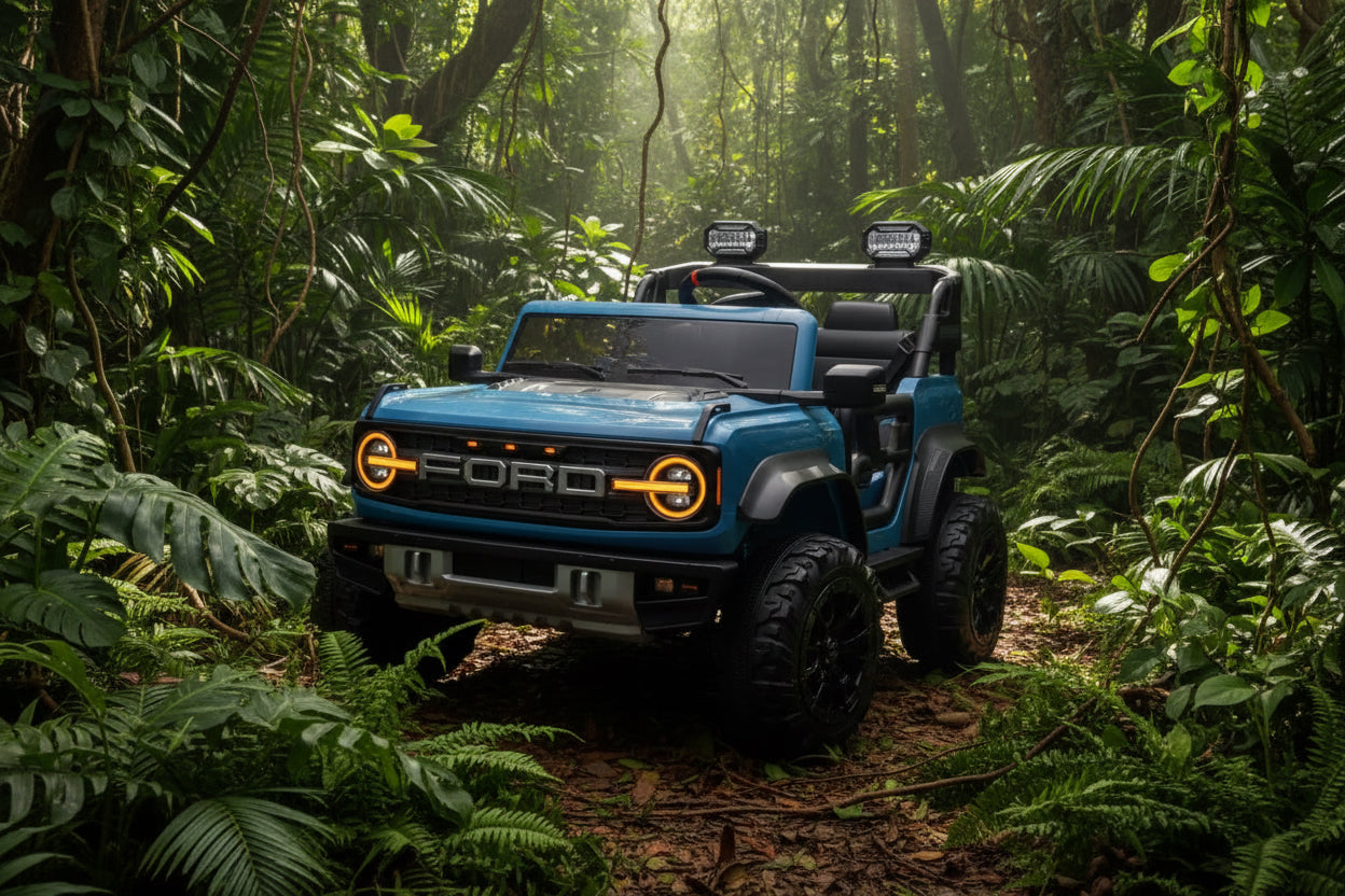 24V 2 Seater Ride on Cars, Licensed Ford Bronco Raptor Powered Ride on Toys with Remote Control, 4 Wheels Spring Suspension, Bluetooth, LED Light, Electric Cars for Kids Ages 3-8 Gifts, Blue