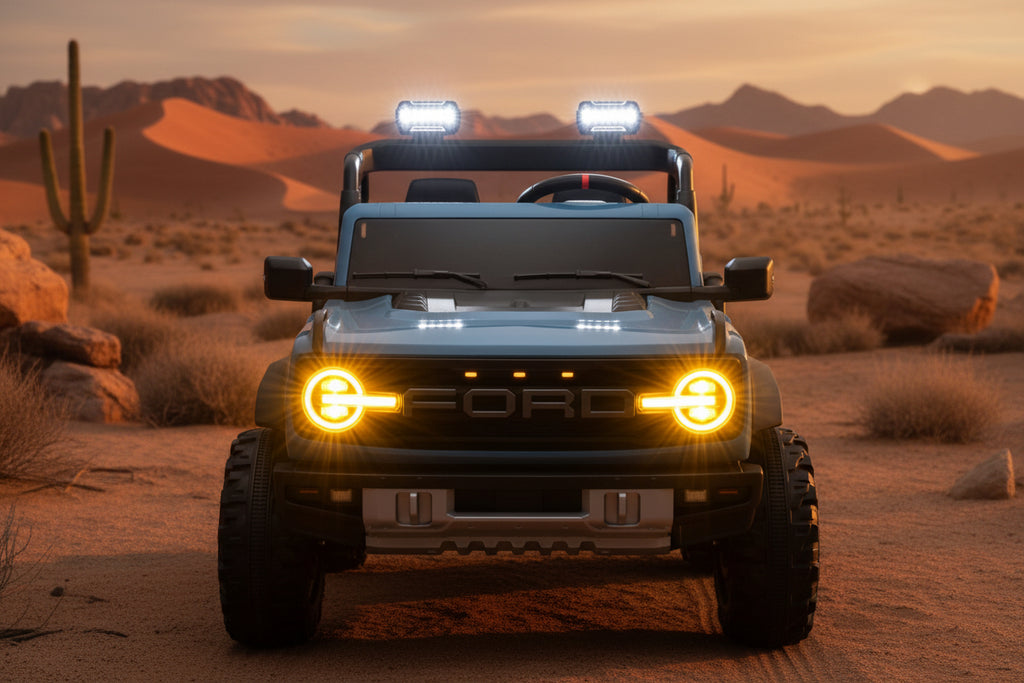 24V 2 Seater Ride on Cars, Licensed Ford Bronco Raptor Powered Ride on Toys with Remote Control, 4 Wheels Spring Suspension, Bluetooth, LED Light, Electric Cars for Kids Ages 3-8 Gifts, Blue